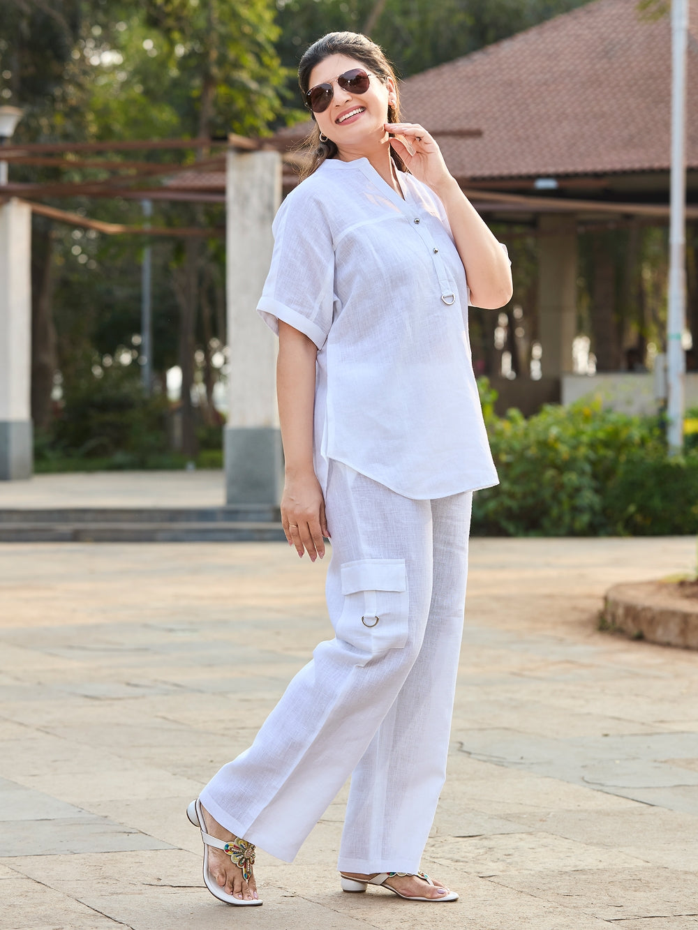 Linen Co-ord Collared Button-Down & Cargo