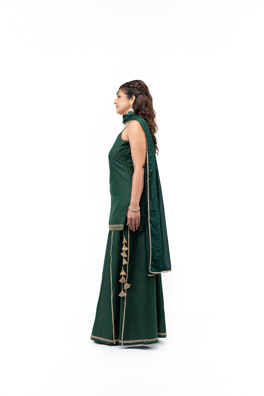 Short Kurta and Lehenga with Peacock Motif (Green)