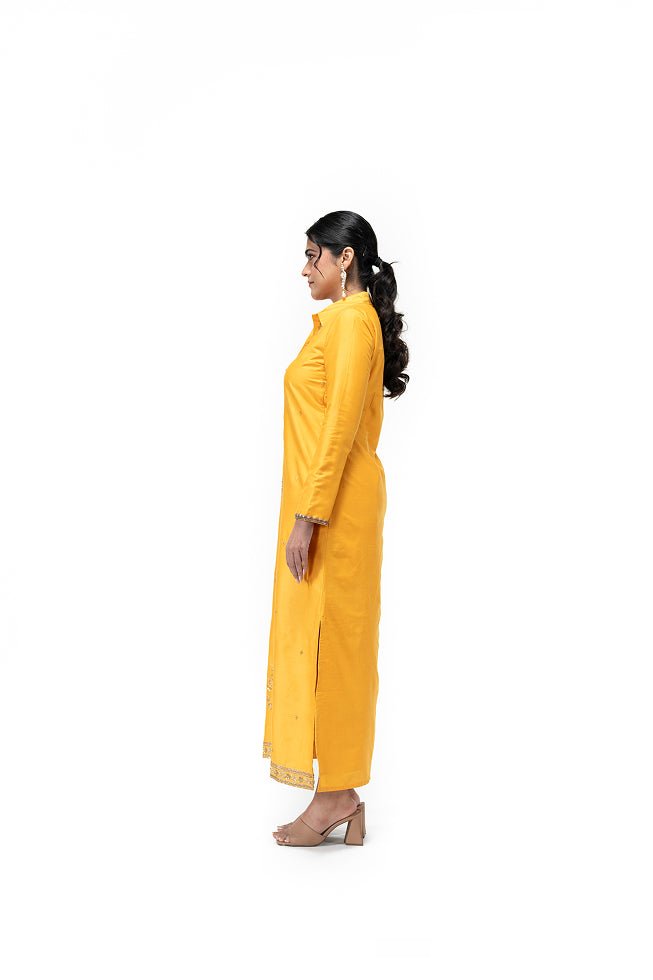 Straight Cut Kurta with Tree of Life Motif (Yellow)