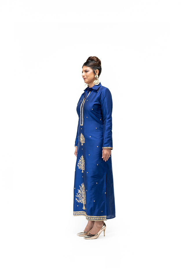 Straight Cut Kurta with Tree of Life Motif (Electric Blue)