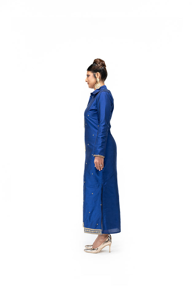 Straight Cut Kurta with Tree of Life Motif (Electric Blue)