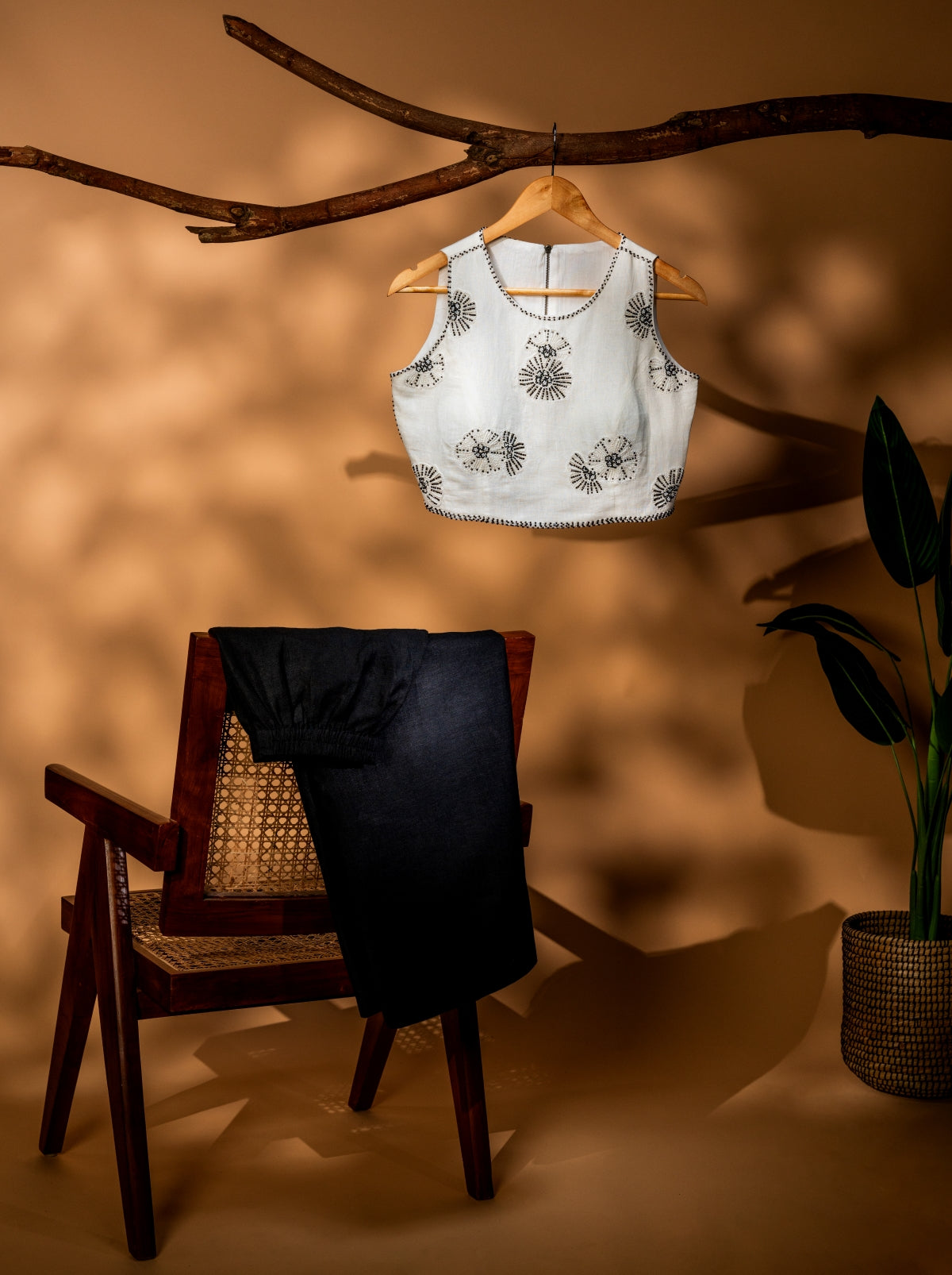 Ivory Noir Set Sleeveless Crop Top and Comfort Fit Pants