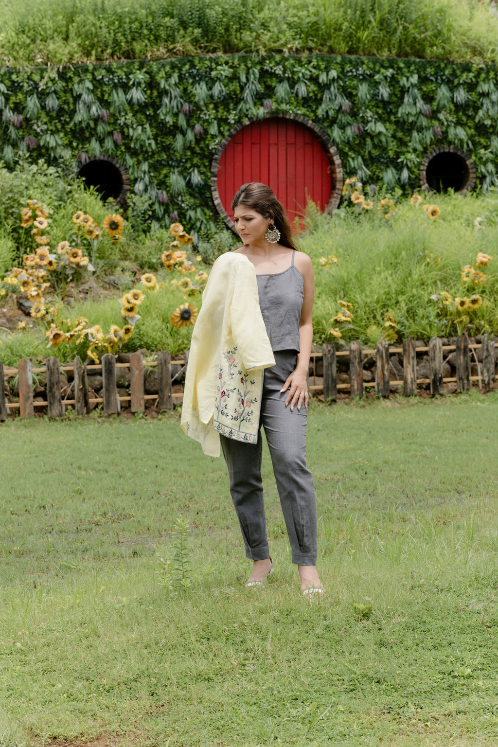 Lemon Haze - Spaghetti Top with Embroidered Jacket & Afghan Pant
