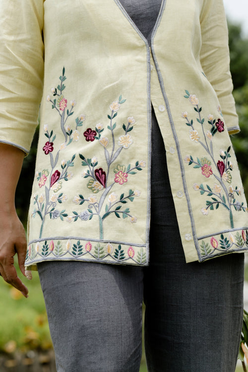 Lemon Haze - Spaghetti Top with Embroidered Jacket & Afghan Pant