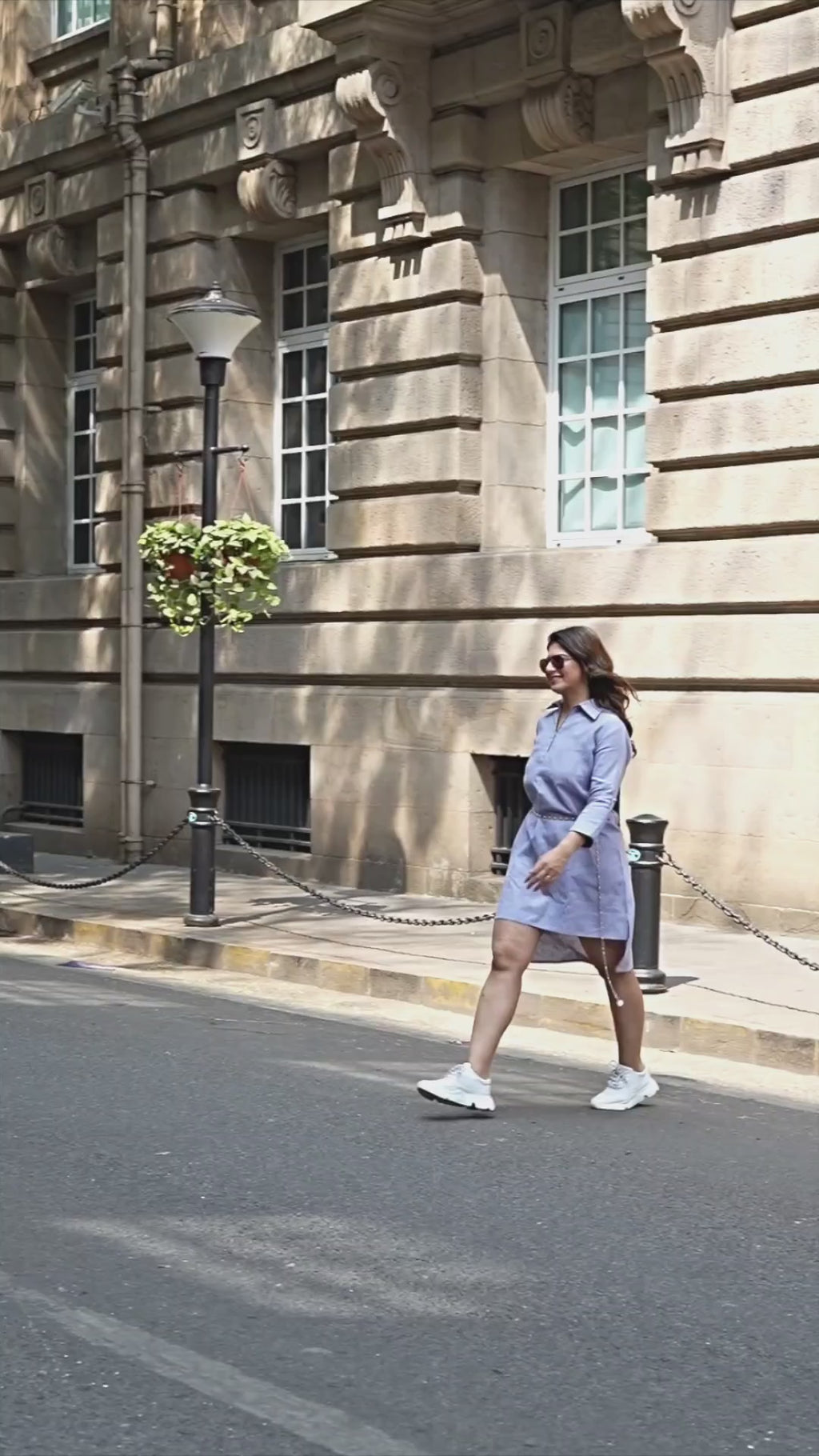 Linen Tunic Dress with Metallic Waist Belt