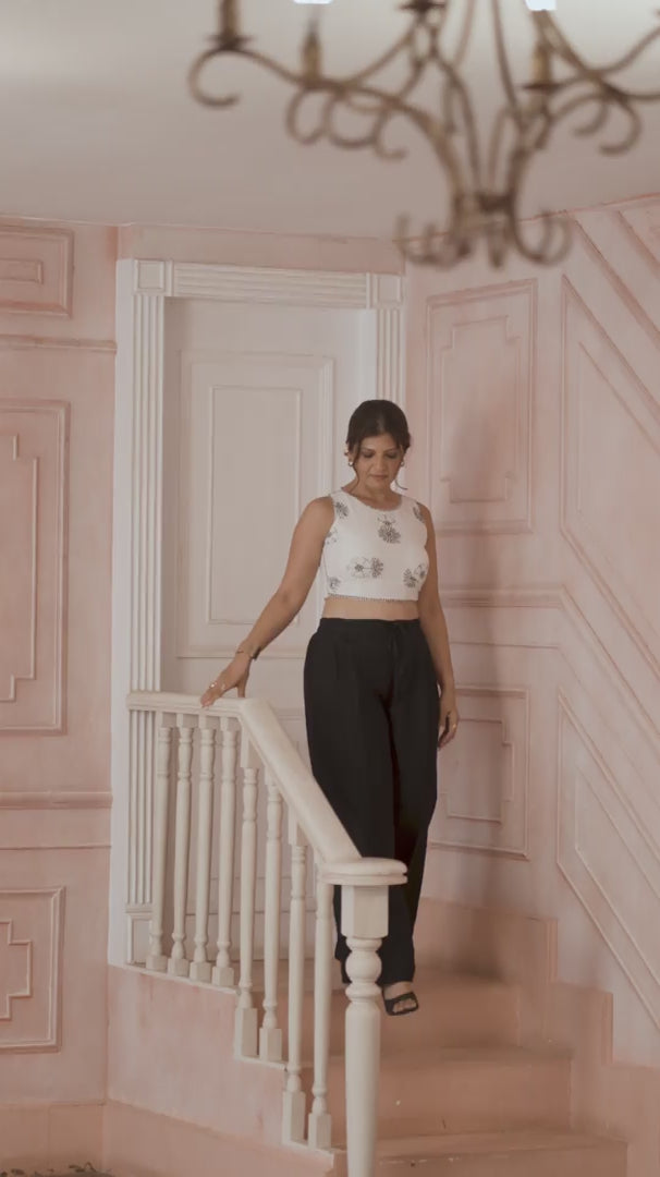 Ivory Noir Set Sleeveless Crop Top and Comfort Fit Pants