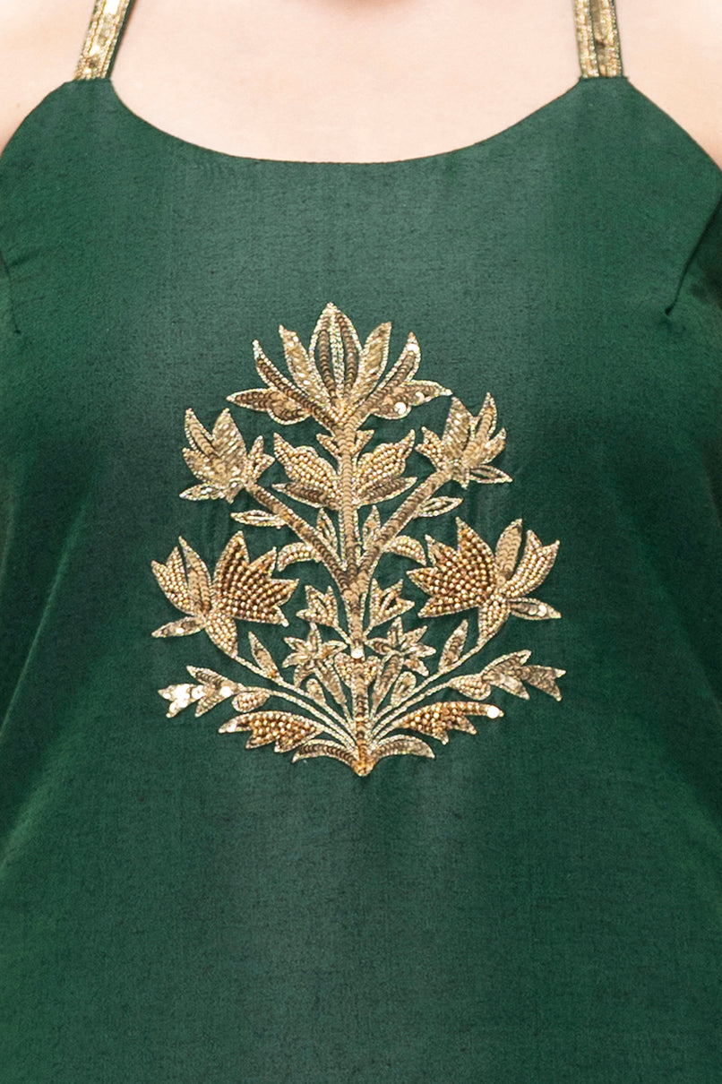 Short Kurta and Gharara Pants with Leaf Motif (Green)