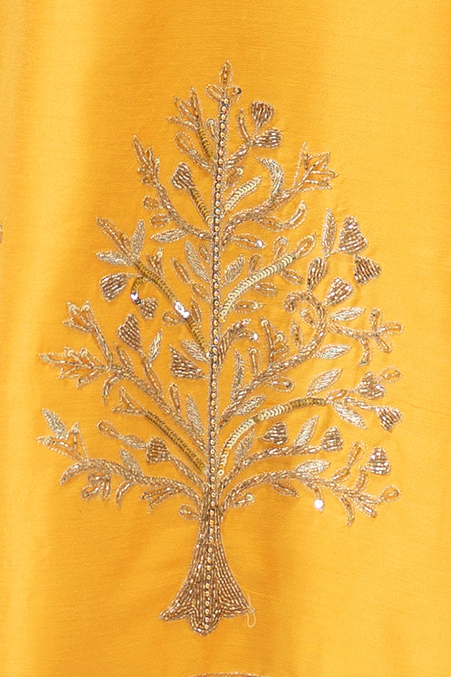 Straight Cut Kurta with Tree of Life Motif (Yellow)