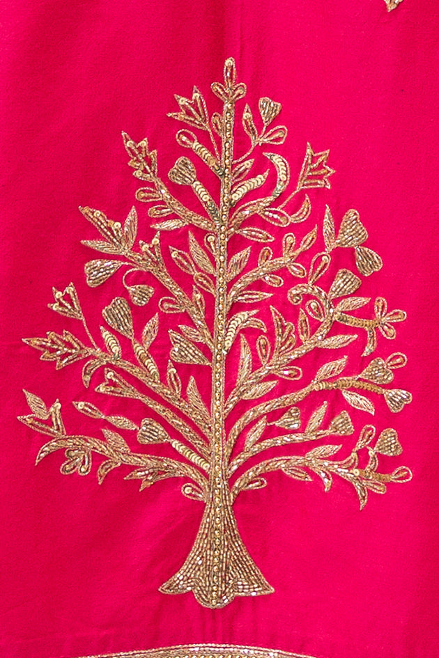 Straight Cut Kurta with Tree of Life Motif (Rani Pink)